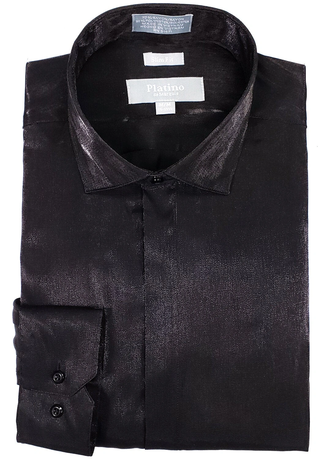 Platino Slim Fit Saten Gömleği – Siyah, 20101SL, Zarif ve Şık!